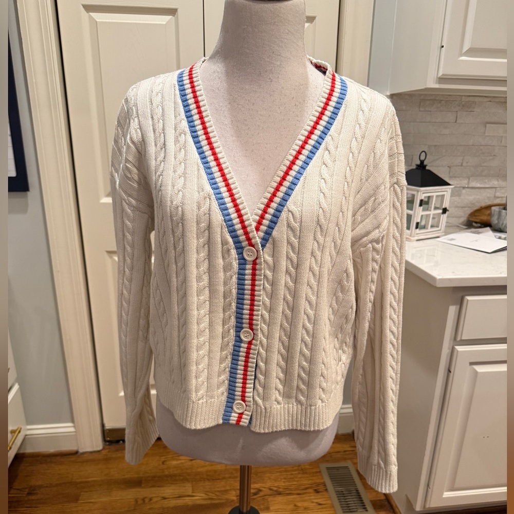 Prince Pickleball Sweater Women's Size X-Large Cream Cable Knit V-Neck Cardigan